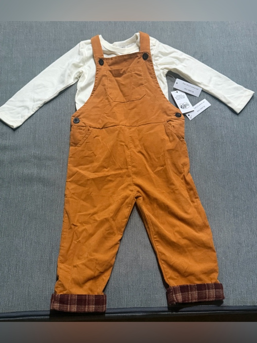 Happy Threads Fall Boy’s 18mo Overall Outfit with Flannel Detail